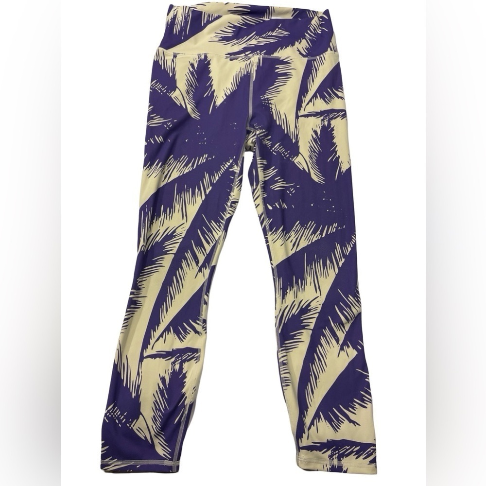 Fabletics High-Waisted Printed Paradiso PureLuxe Leggings Purple/Off-White Med
